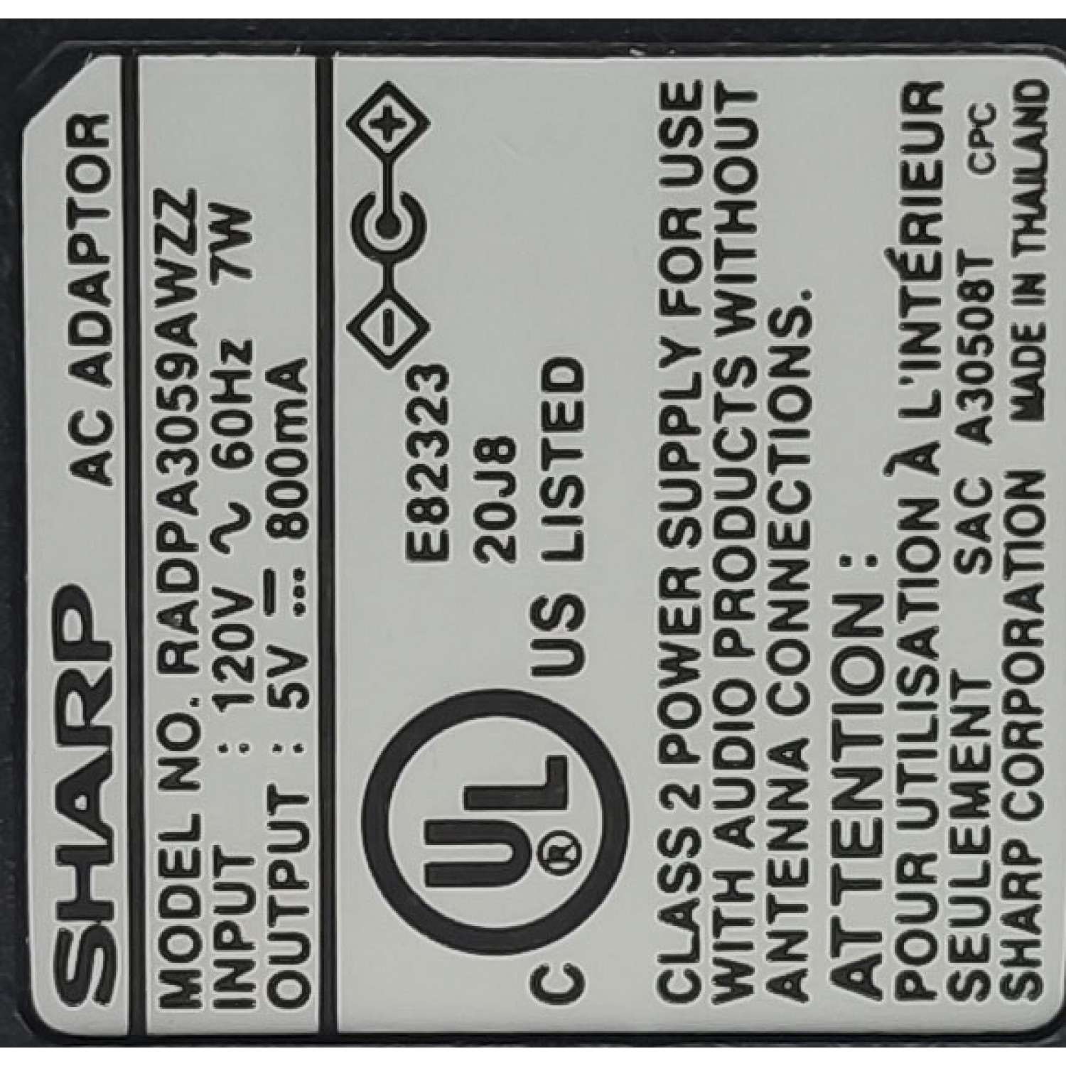 ADAPTADOR AC / NUMERO DE PARTE 48-9-850 / AC-5 / INPUT: 120V AC 60HZ 17W / OUTPUT: 9V DC 850mA	 - Imagen 2